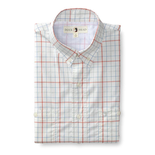 Duckhead Performance Poplin Guide Shirt: Crawford Plaid - Faded Red