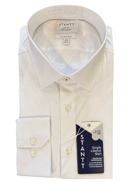 Stantt Ready To Wear Performance White Twill Dress Shirt: Modified Spread Collar