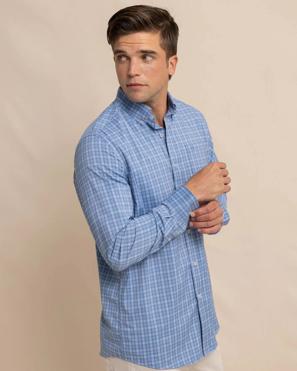 Southern Tide brrr° Intercoastal Pettigru Plaid Long Sleeve Sport Shirt: Coronet Blue