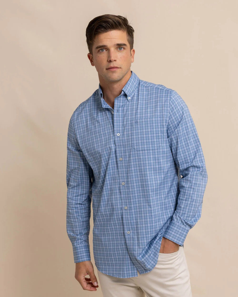 Southern Tide brrr° Intercoastal Pettigru Plaid Long Sleeve Sport Shirt: Coronet Blue