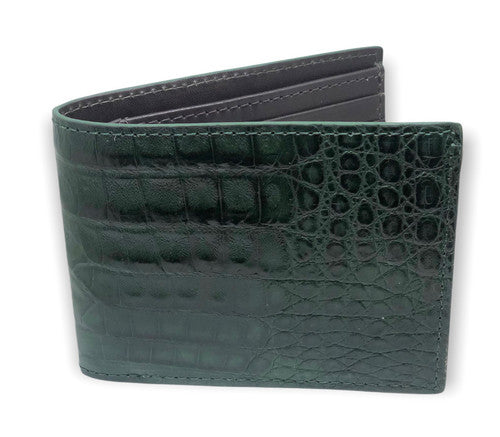 W Kleinberg Matte Caiman Crocodile Bifold Wallet: Forest Green