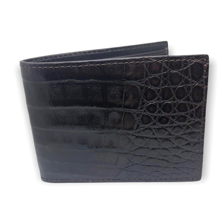 W Kleinberg Matte Caiman Crocodile Bifold Wallet: Chocolate