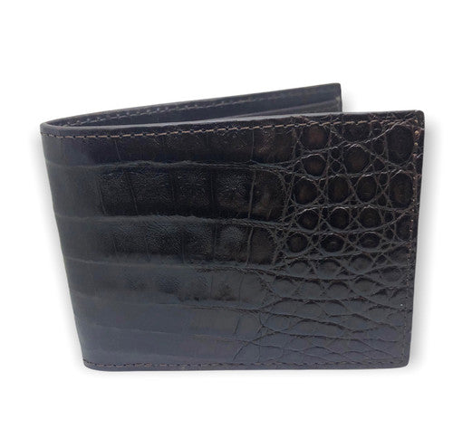 W Kleinberg Matte Caiman Crocodile Bifold Wallet: Chocolate