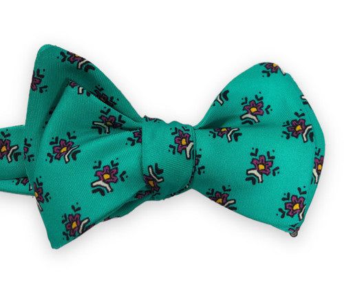 R. Hanauer Aqua Oakland Flower Bow Tie