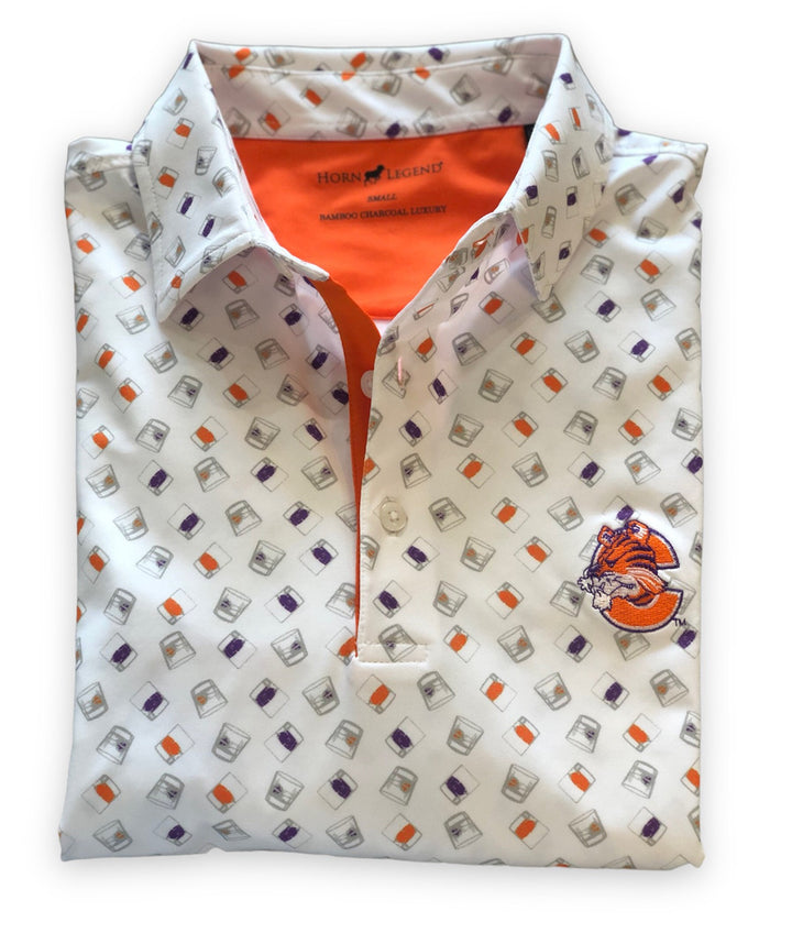 Horn Legend Cocktail Print Clemson Polo: Retro Tiger C