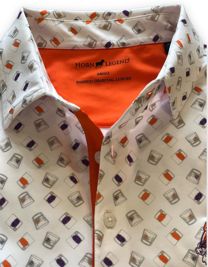 Horn Legend Cocktail Print Clemson Polo: Retro Tiger C