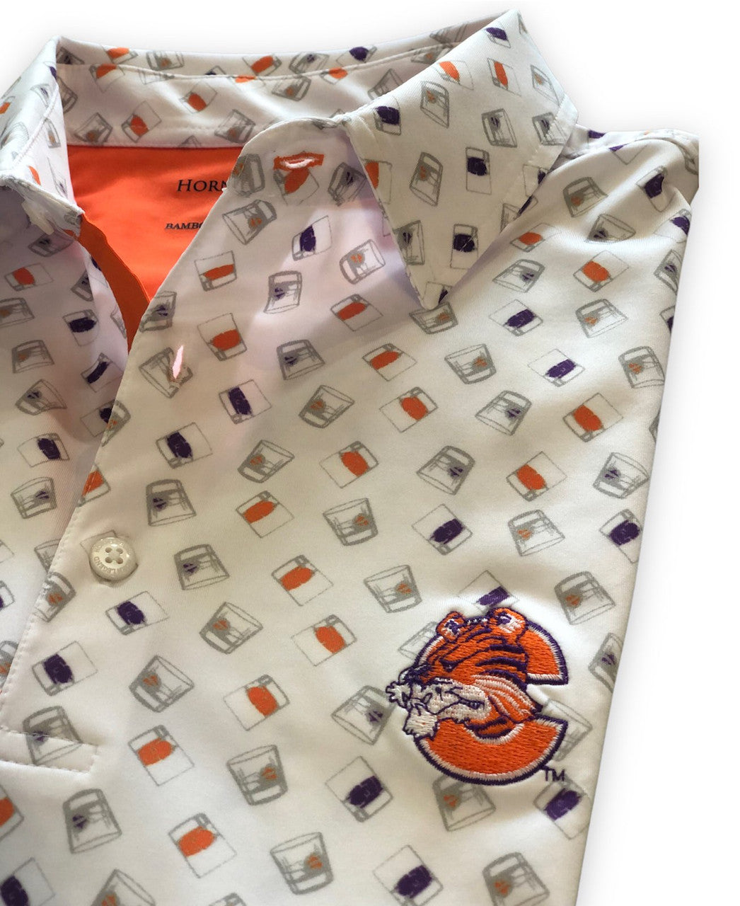 Horn Legend Cocktail Print Clemson Polo: Retro Tiger C