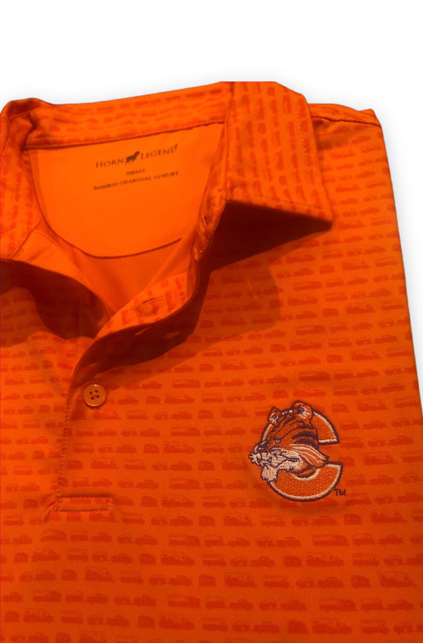 Horn Legend Tailgating Print Clemson Polo: Retro Tiger C