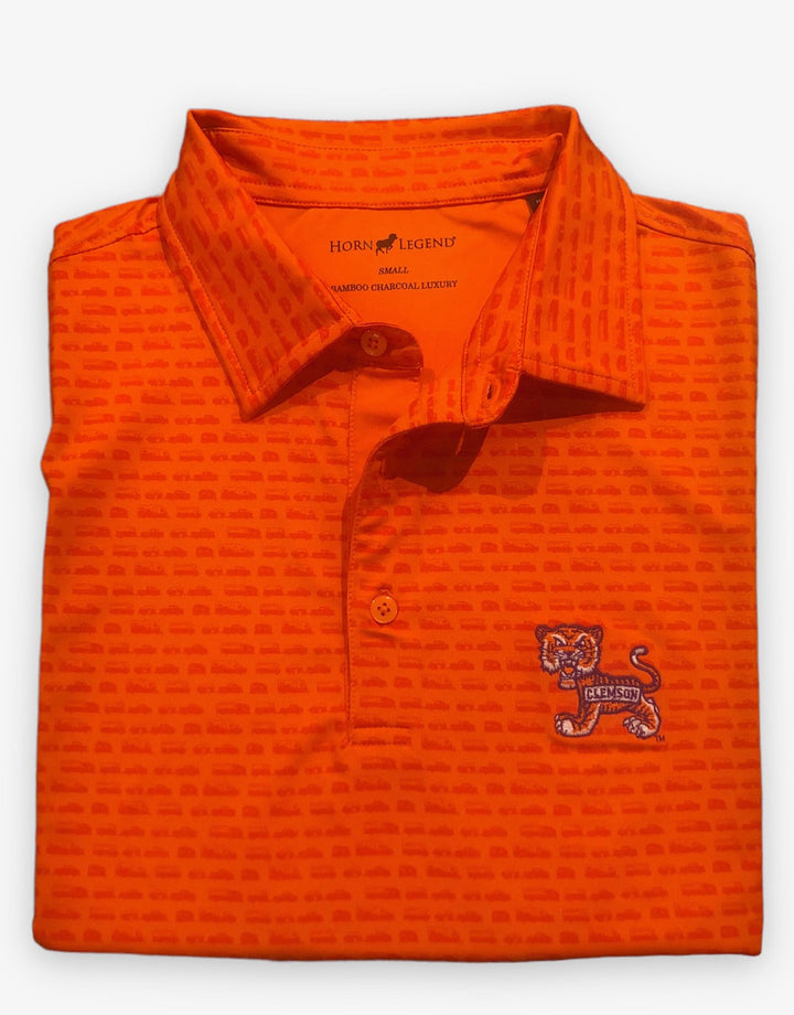 Horn Legend Tailgating Print Clemson Polo: Retro Walking Tiger