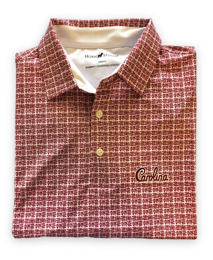 Horn Legend Crosshatch Print South Carolina Polo: Carolina Script Logo