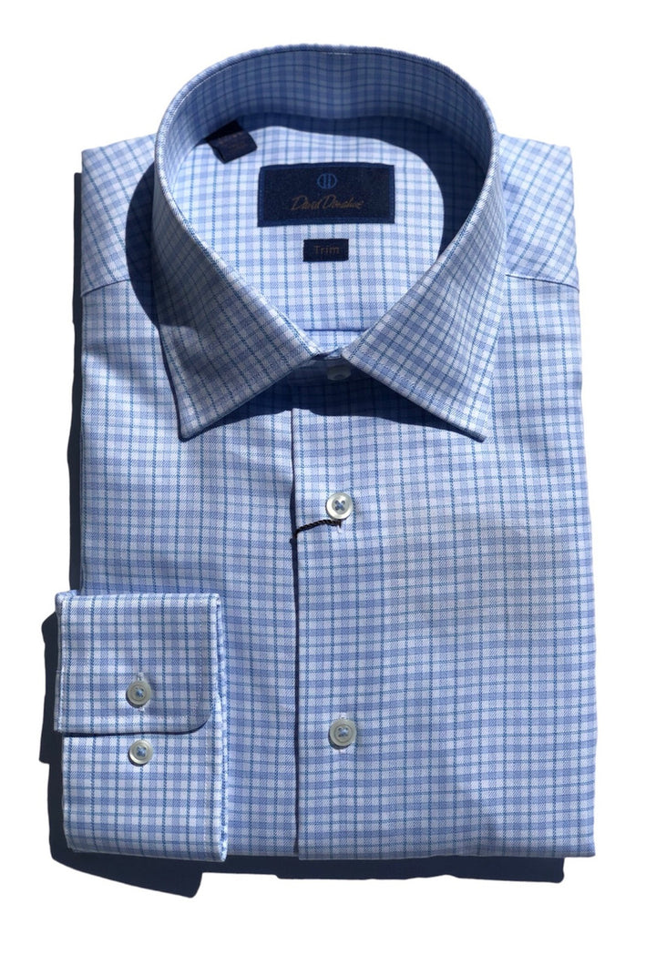 David Donahue Blue/Seafoam Plaid Windowpane Dress Shirt