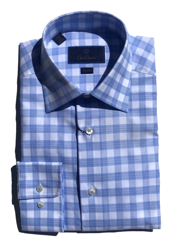 David Donahue Blue Windowpane Dress Shirt