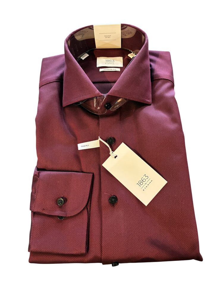 Eterna Modern Fit Structured Twill Modern Fit Dobby with Cutaway Collar Dress Shirt: Dark Red