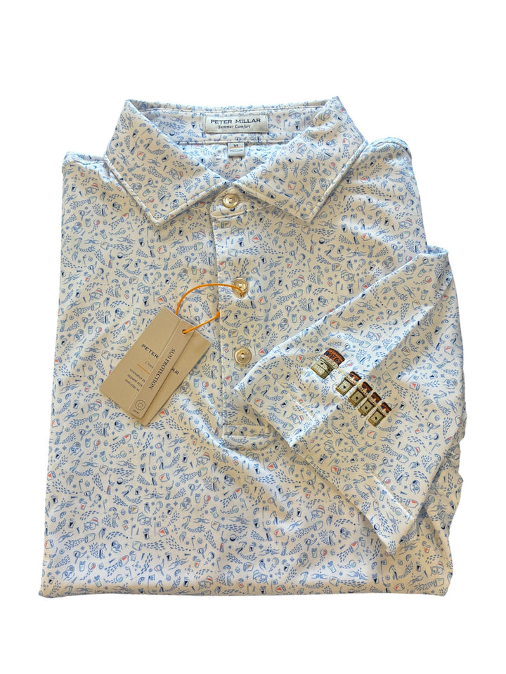 Peter Millar Nice Shot Performance Jersey Polo Lake Murray Dam Towers: White