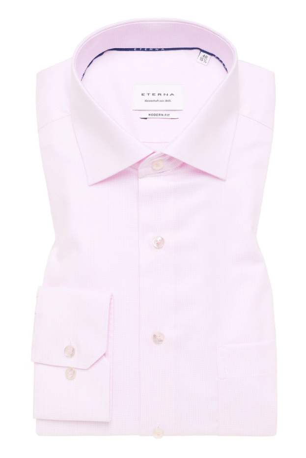 Eterna Slim Fit Structured Twill Cutaway: Pink