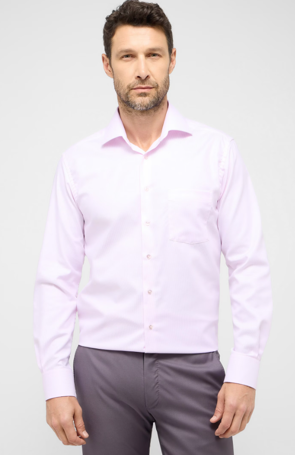 Eterna Slim Fit Structured Twill Cutaway: Pink