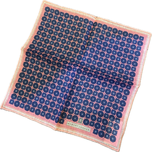 Robert Jensen Pink with Blue Geo Linen Pocket Square