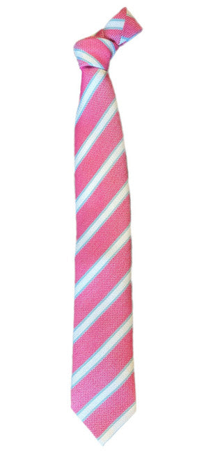 Seaward and Stearn Pink Woven Tie with Teal and White Stripe