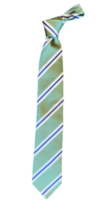 Seaward and Stearn Solid Pistachio Tie with Blue and White Stripe