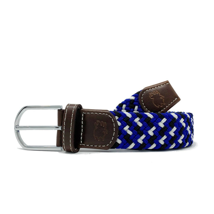 Roostas The Jupiter Two Toned Woven Elastic Stretch Belt - Blue/Black/White