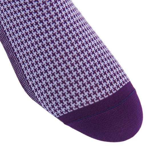 Dapper Classics Royal Purple and Lavender Houndstooth Mid-Calf Cotton Sock