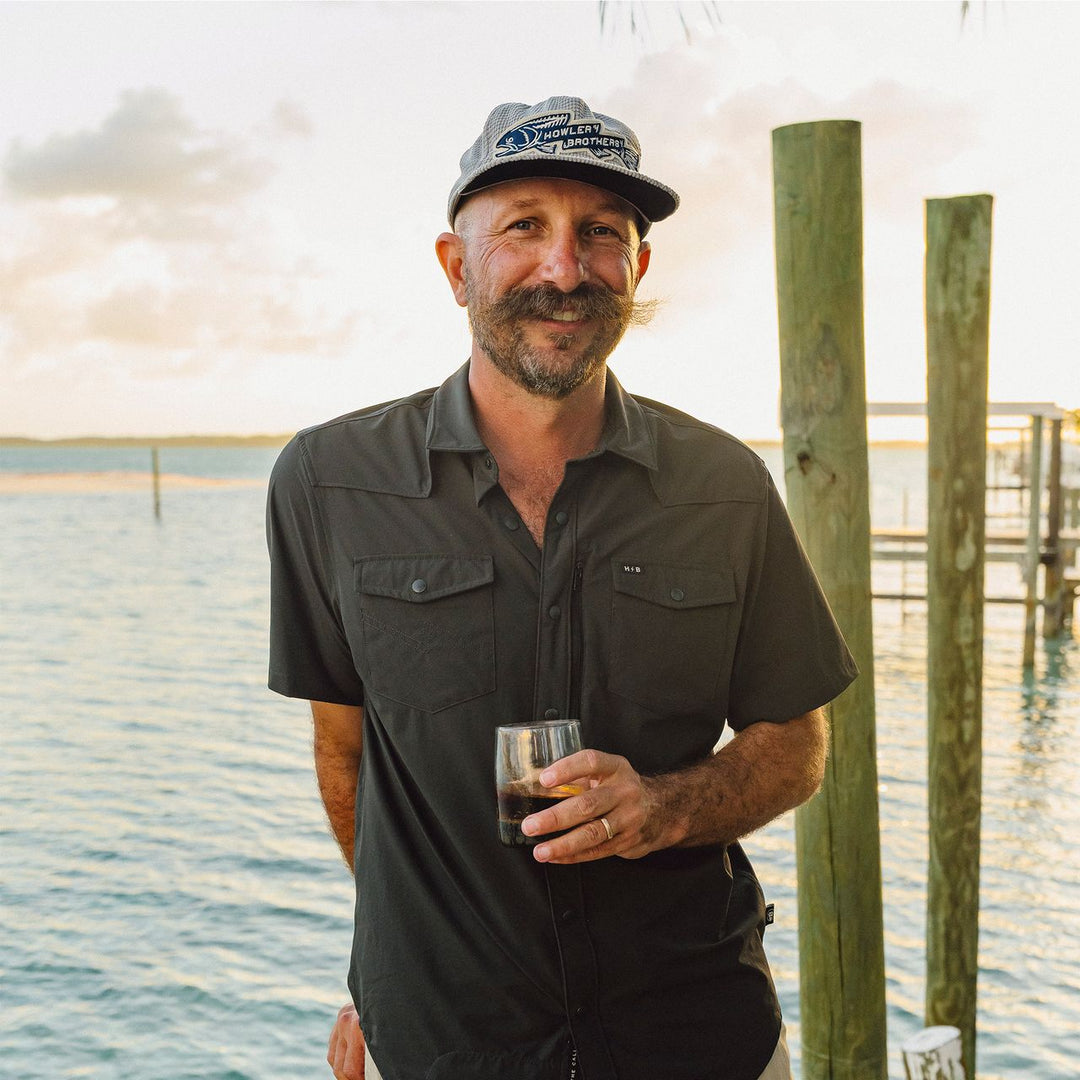 Howler Bros Unstructured Snapback Hat - Trout Bolt: Grey Grid Corduroy