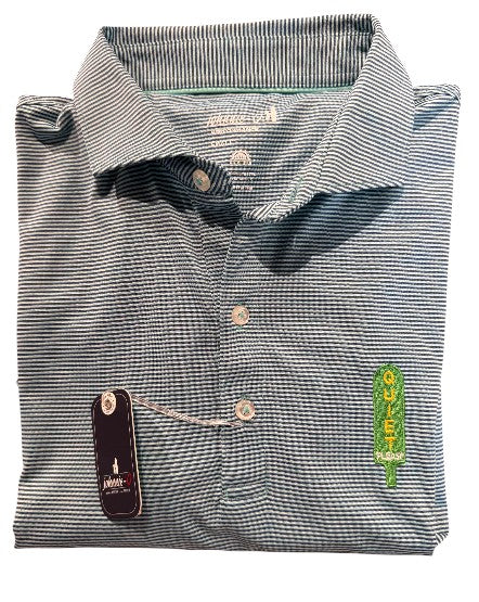 Johnnie-O Lyndon Striped Jersey Performance Polo with "Quiet Please": Jungle