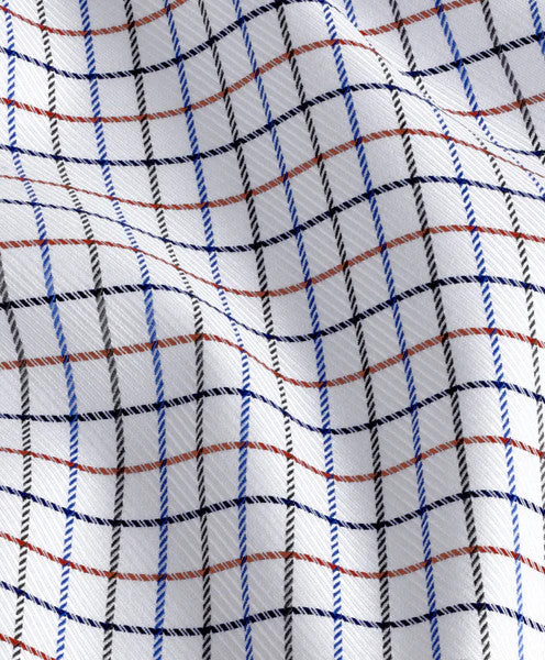 David Donahue White & Pumpkin Windowpane Dress Shirt