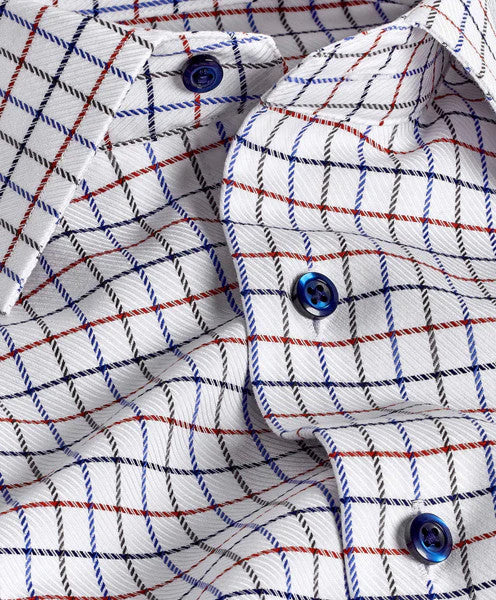 David Donahue White & Pumpkin Windowpane Dress Shirt