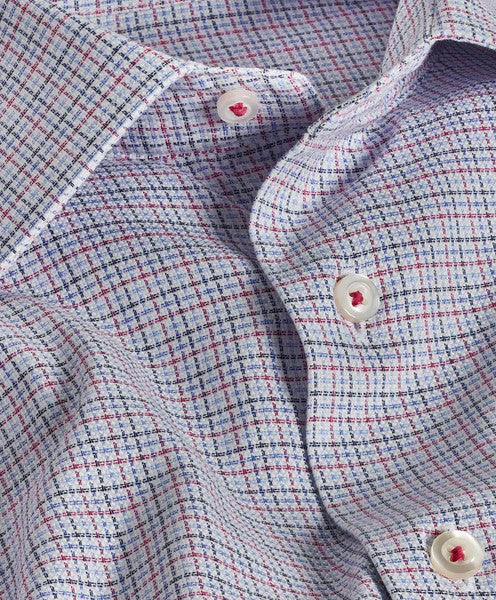 David Donahue Royal Oxford Check Dress Shirt: Blue & Berry