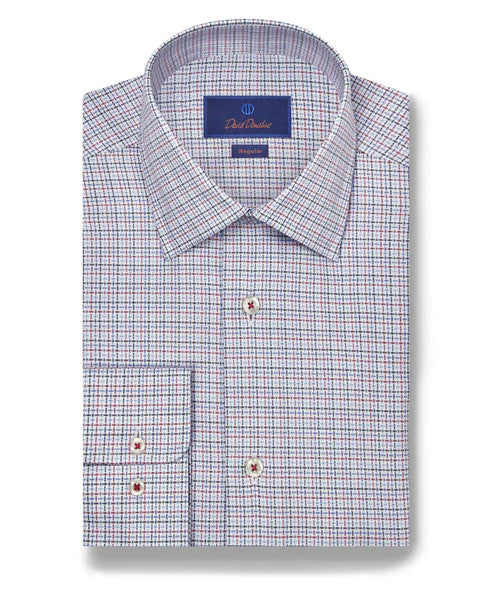 David Donahue Royal Oxford Check Dress Shirt: Blue & Berry