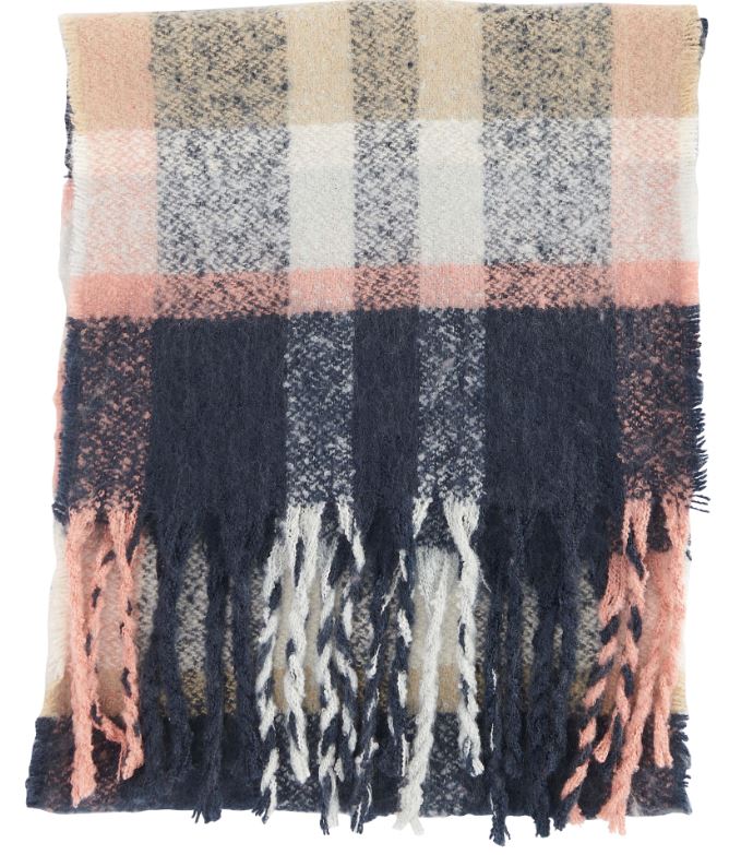 Barbour Rawson Scarf: Navy/Pink Rust