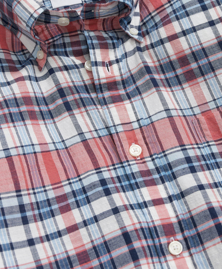 Brooks Brothers Washed Cotton Madras Button-Down Collar Sport Shirt: Red