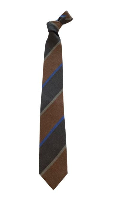 Robert Jensen Regimental Stripe Tie: Washed Brown and Blue