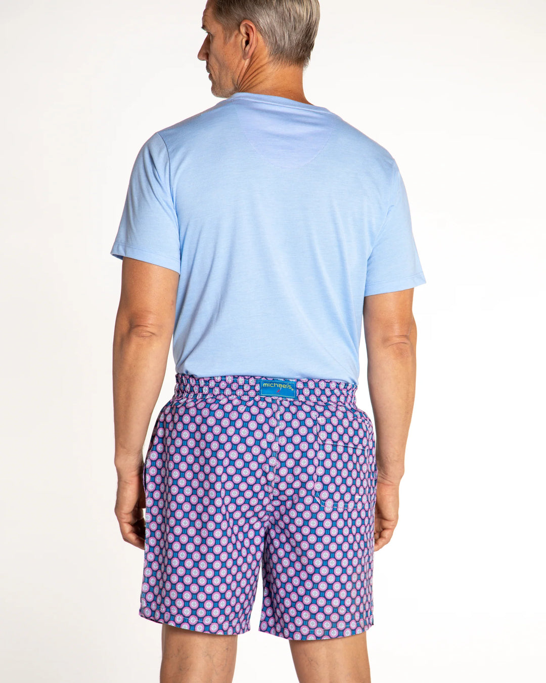 Michael's Men's Cyclist Liner Swim Trunks - Retro Flowers: Navy/Coral