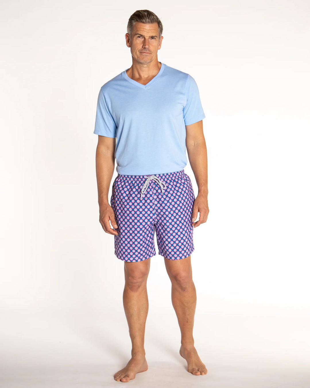 Michael's Men's Cyclist Liner Swim Trunks - Retro Flowers: Navy/Coral