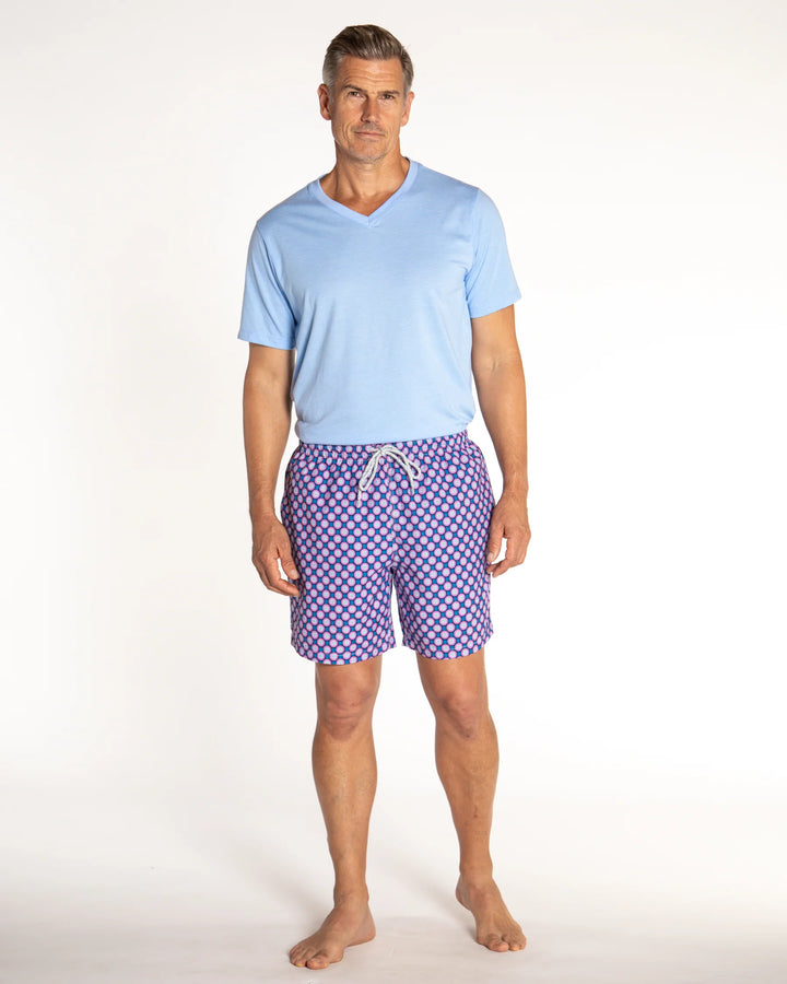Michael's Men's Cyclist Liner Swim Trunks - Retro Flowers: Navy/Coral