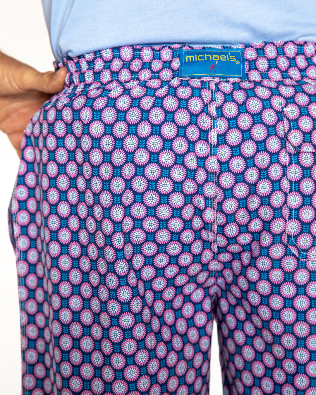 Michael's Men's Cyclist Liner Swim Trunks - Retro Flowers: Navy/Coral