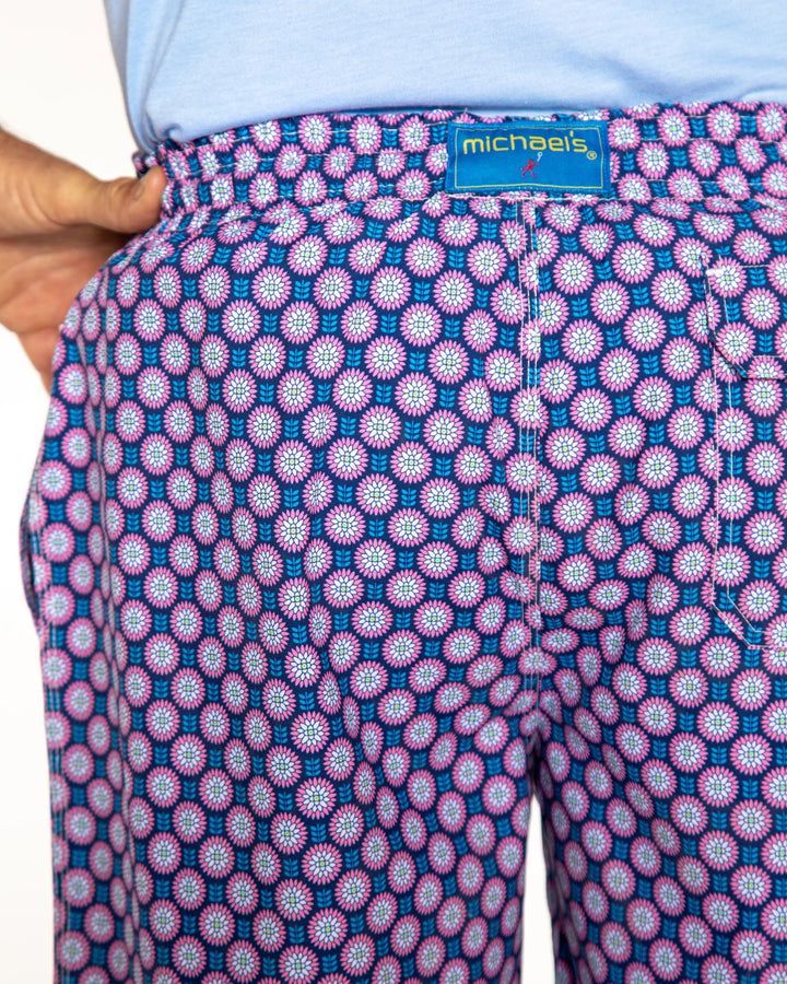 Michael's Men's Cyclist Liner Swim Trunks - Retro Flowers: Navy/Coral