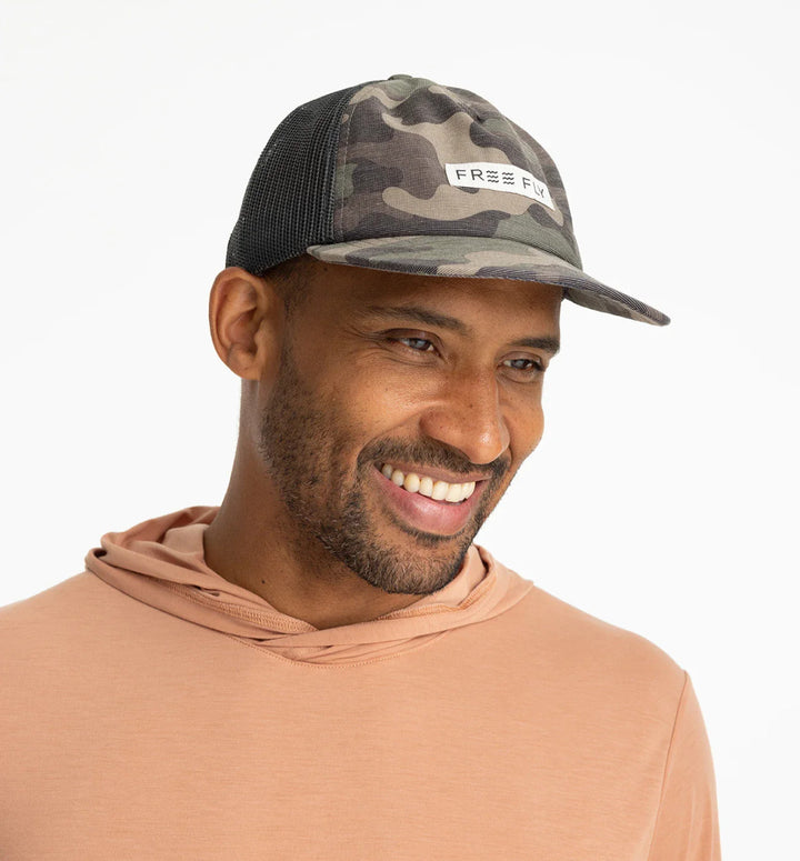 Free Fly Reverb Packable Trucker Hat: Woodland Camo