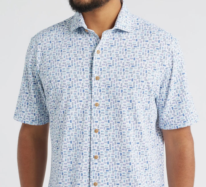 Johnnie-O Roadtrip Hangin' Out Short Sleeve Stretch Cotton Button-Up Shirt: White