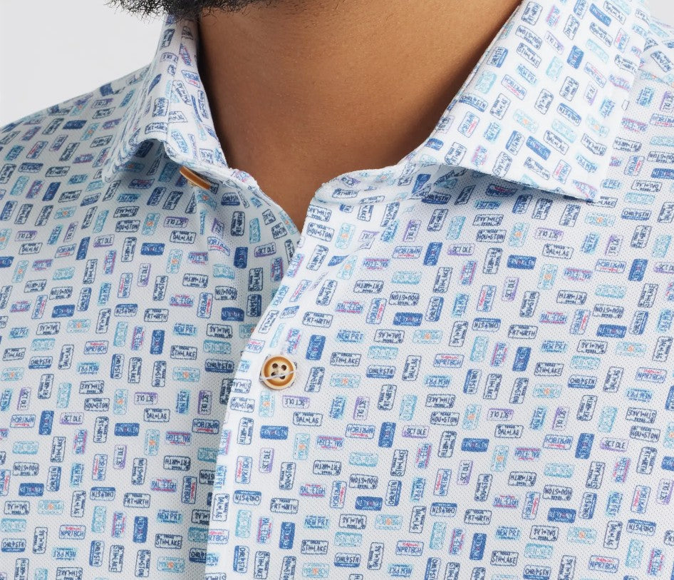 Johnnie-O Roadtrip Hangin' Out Short Sleeve Stretch Cotton Button-Up Shirt: White