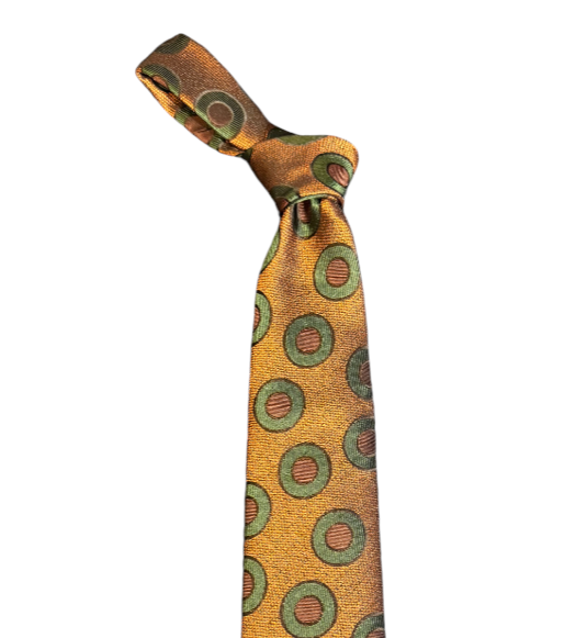 Seaward and Stearn Geometric Circle Silk Tie: Rust/Gold/Green