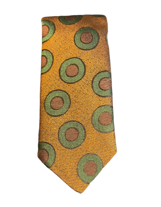 Seaward and Stearn Geometric Circle Silk Tie: Rust/Gold/Green