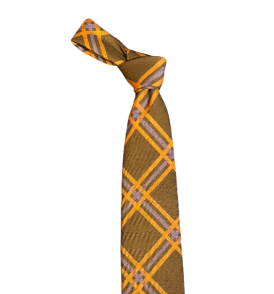 Seaward and Stearn Plaid Silk Tie: Rust/Gold/Brown