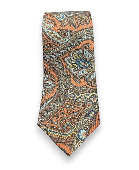 Robert Jensen Paisley Print Tie: Rust and Orange