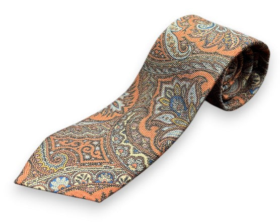 Robert Jensen Paisley Print Tie: Rust and Orange
