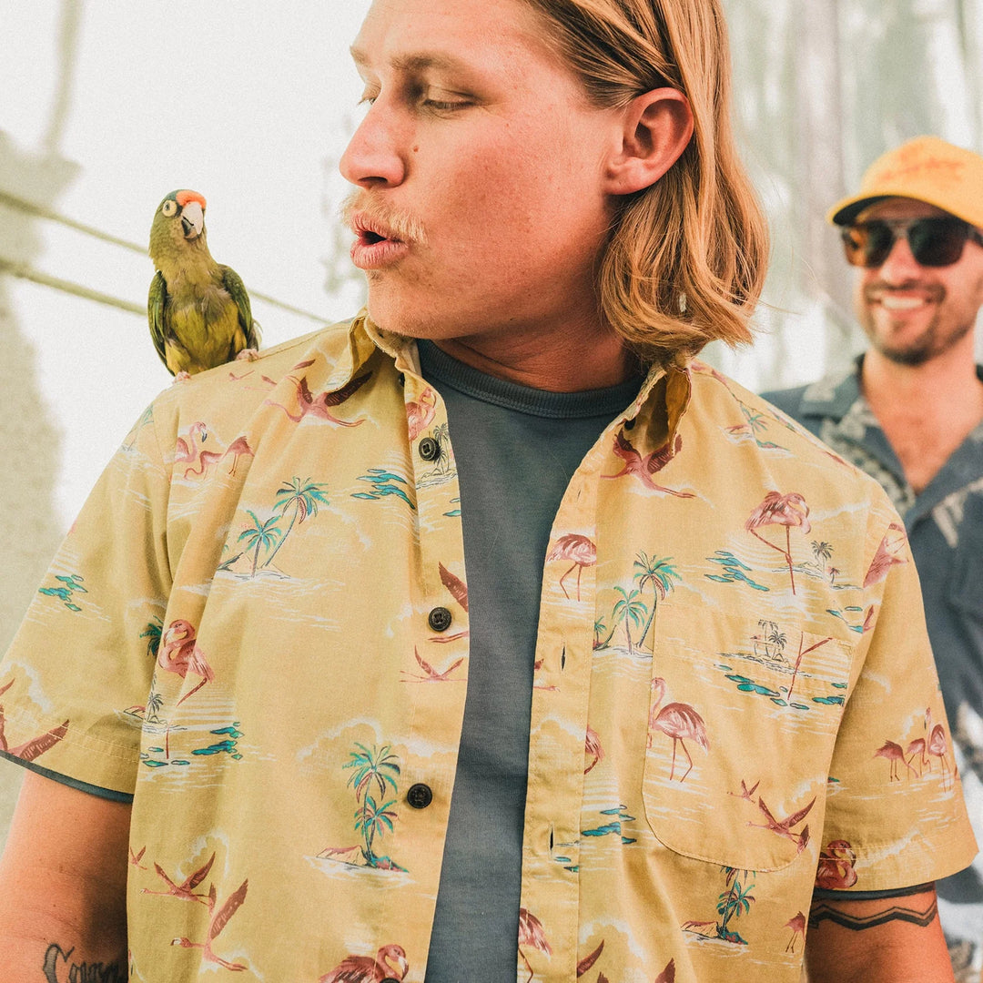 Howler Brothers Mansfield Shirt: Flamingo Flamboyance