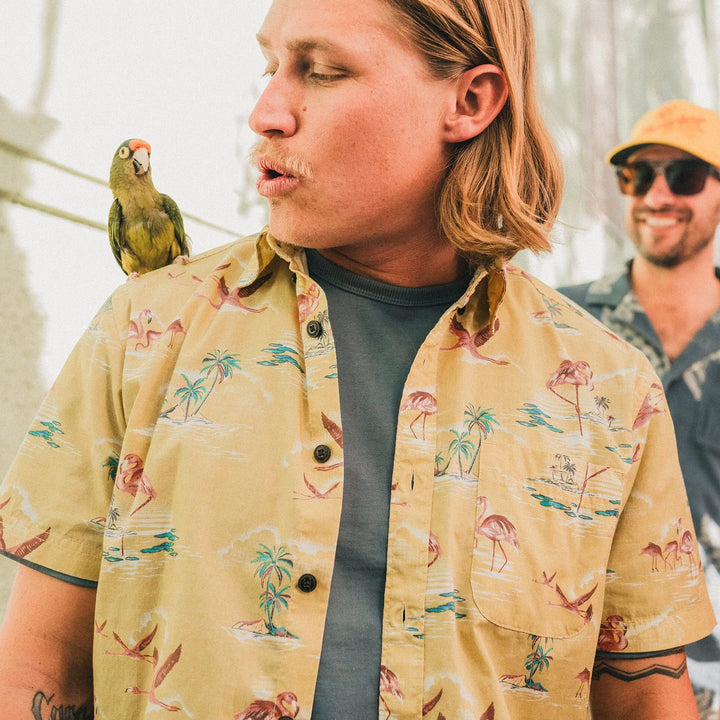 Howler Brothers Mansfield Shirt: Flamingo Flamboyance