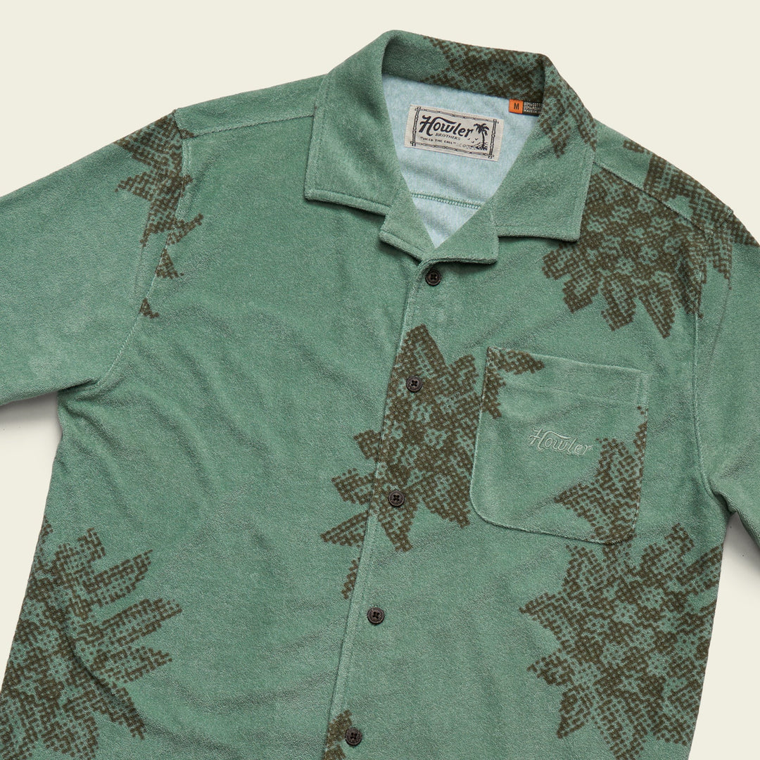 Howler Bros Palapa Terry Shirt: Sunflower Pixels - Granite Green